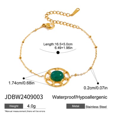 1 Piece Ethnic Series Retro Geometric Stainless Steel 18K Gold Plated Natural Stone Women Charm Bracelets h5 Picture2