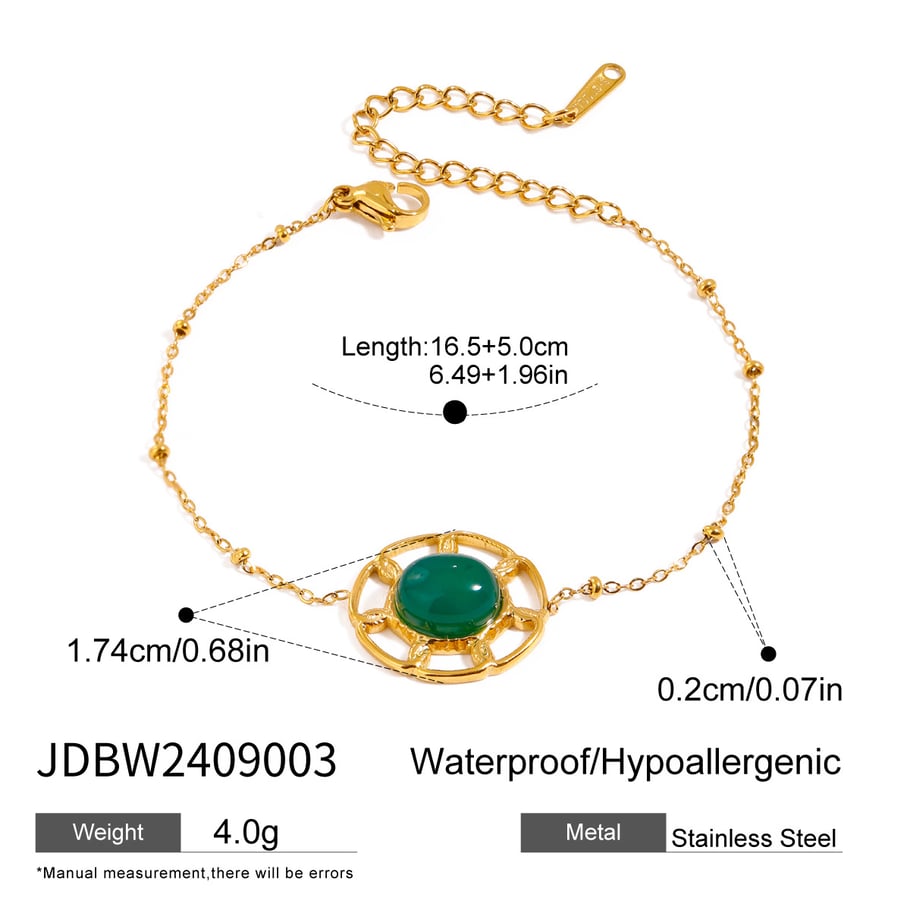 1 Piece Ethnic Series Retro Geometric Stainless Steel 18K Gold Plated Natural Stone Women Charm Bracelets Picture2