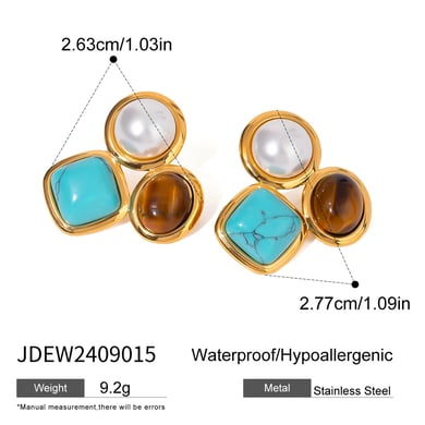 1 Pair Ethnic Series Retro Geometric Stainless Steel 18K Gold Plated Natural Stone Women Stud Earrings h5 Picture2