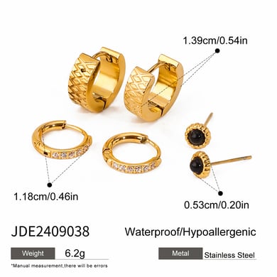 1 Paar Simple Series Retro Geometrisches Edelstahl 18K vergoldet Strass Damen Ohrringe Set h5 Bild2