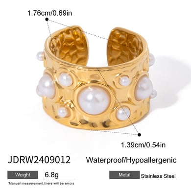 1 Pair Classic Series Retro Geometric Stainless Steel 18K Gold Plated Artificial Pearl Women Adjustable Rings h5 Picture2