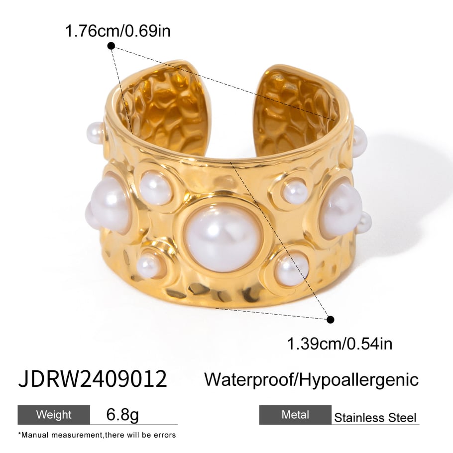 1 Pair Classic Series Retro Geometric Stainless Steel 18K Gold Plated Artificial Pearl Women Adjustable Rings Picture2