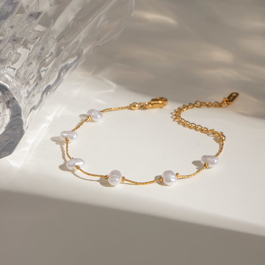 1 Piece Classic Series Elegant Geometric Stainless Steel 18K Gold Plated Artificial Pearl Women Chain Bracelets 