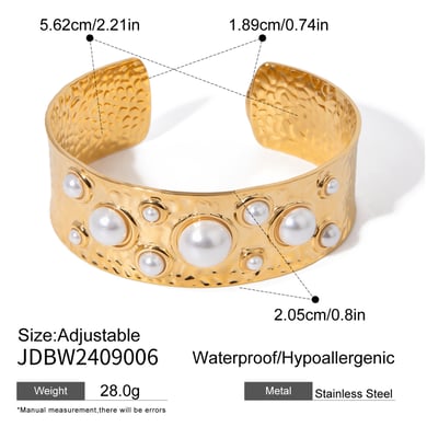 1 Piece Simple Series Retro Geometric Stainless Steel 18K Gold Plated Artificial Pearl Women Bangles h5 Picture2