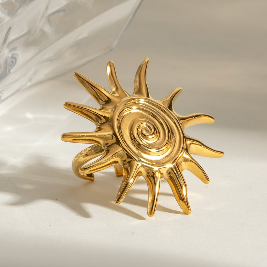 1 Pair Romantic Series Retro Sun/Moon Stainless Steel 18K Gold Plated Women Adjustable Rings 