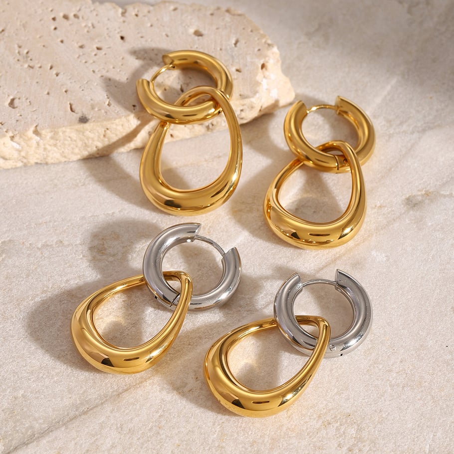 1 Paar einfache geometrische Ohrringe aus Edelstahl mit 18 Karat Vergoldung für Damen 