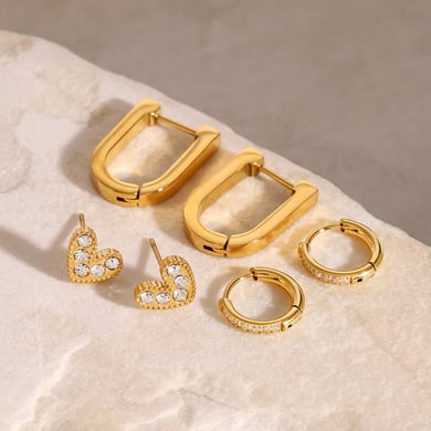 1 Paar Simple Series Klassisches Herz Edelstahl 18 Karat vergoldet Damen Ohrringe Set h5 