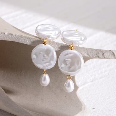 1 Paar einfache Serie elegante geometrische Edelstahl 18 Karat vergoldet künstliche Perle Frauen Tropfen Ohrringe h5 