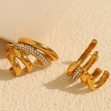 1 Pair Simple Series Retro Geometric Stainless Steel 18K Gold Plated Rhinestone Women Stud Earrings h5 