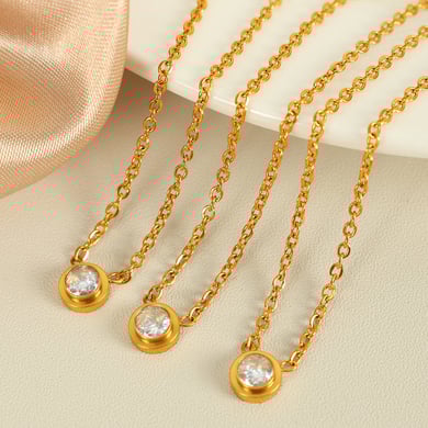 1 Piece Simple Series Simple Geometric Stainless Steel 18K Gold Plated Zircon Women Pendant Necklaces h5 