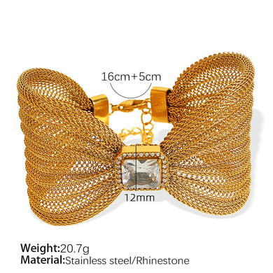 1 Piece Classic Series Retro Bow Knot Stainless Steel 18K Gold Plated Zircon Women Bangles h5 Picture2