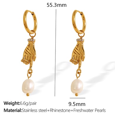 1 Pair Simple Series Simple Geometric Stainless Steel 18K Gold Plated Artificial Pearl Women Drop Earrings h5 Picture2