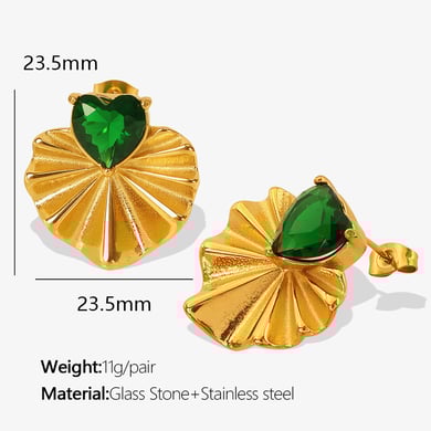 1 pair classic series retro heart stainless steel  gold plated zircon women stud earrings h5 Picture2