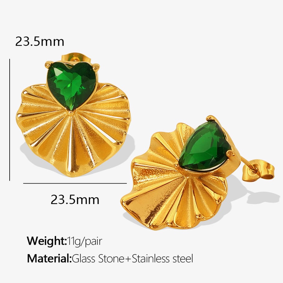 1 pair classic series retro heart stainless steel  gold plated zircon women stud earrings Picture2