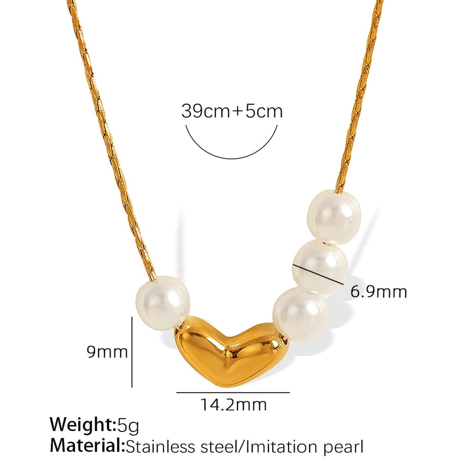 1 Piece Simple Series Simple Heart Stainless Steel 18K Gold Plated Artificial Pearl Women Pendant Necklaces Picture2