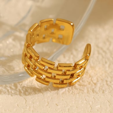 1 Pair Simple Series Retro Geometric Stainless Steel 18K Gold Plated Women Adjustable Rings h5 