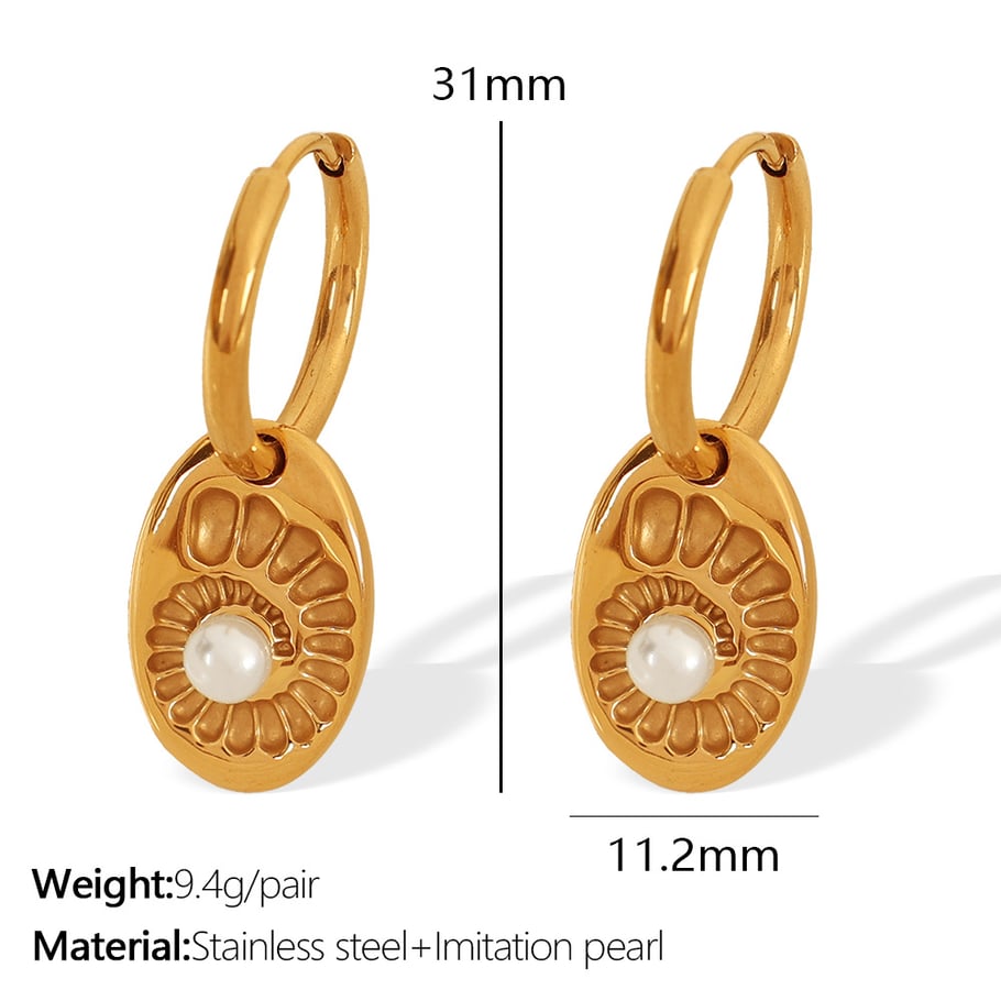 1 Paar Simple Series Simple Turtle Edelstahl 18 Karat vergoldet Kunstperle Damen Tropfenohrringe Bild2