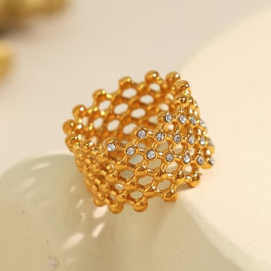 1 Pair Simple Series Retro Geometric Stainless Steel 18K Gold Plated Rhinestone Women Single Rings h5 Picture2