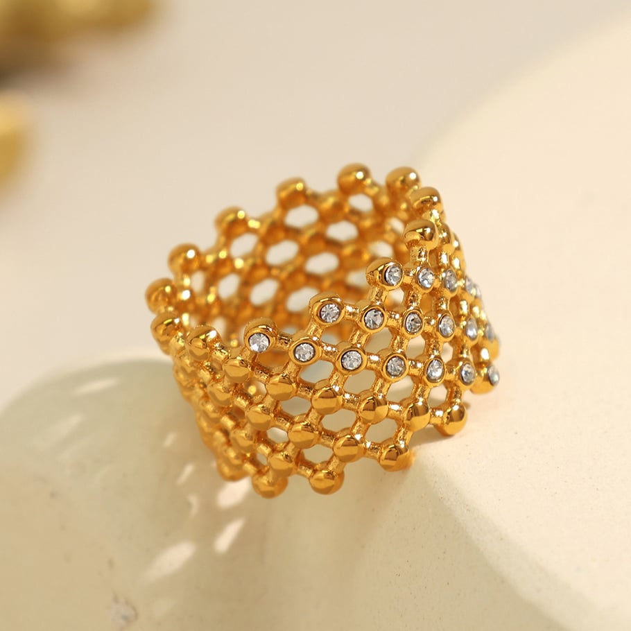 1 Pair Simple Series Retro Geometric Stainless Steel 18K Gold Plated Rhinestone Women Single Rings Picture2