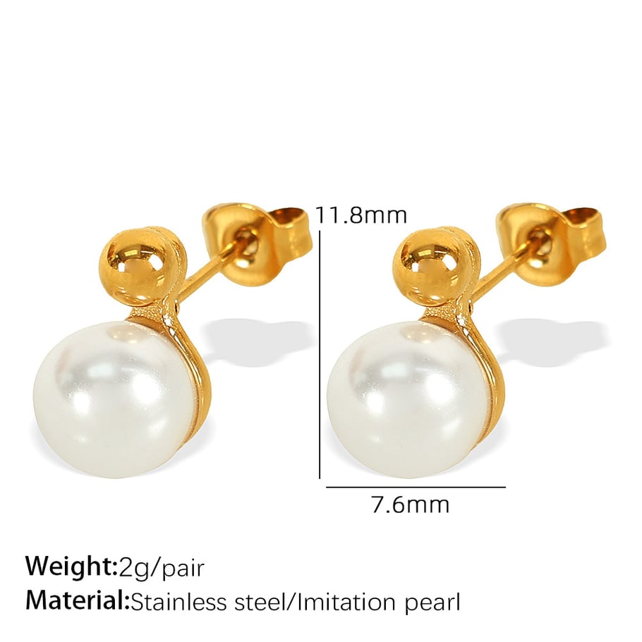 1 Pair Simple Series Simple Geometric Stainless Steel 18K Gold Plated Artificial Pearl Women Stud Earrings Picture2