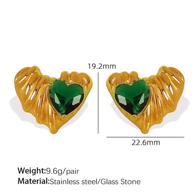 1 pair simple series retro heart stainless steel  gold plated zircon women stud earrings h5 Picture2