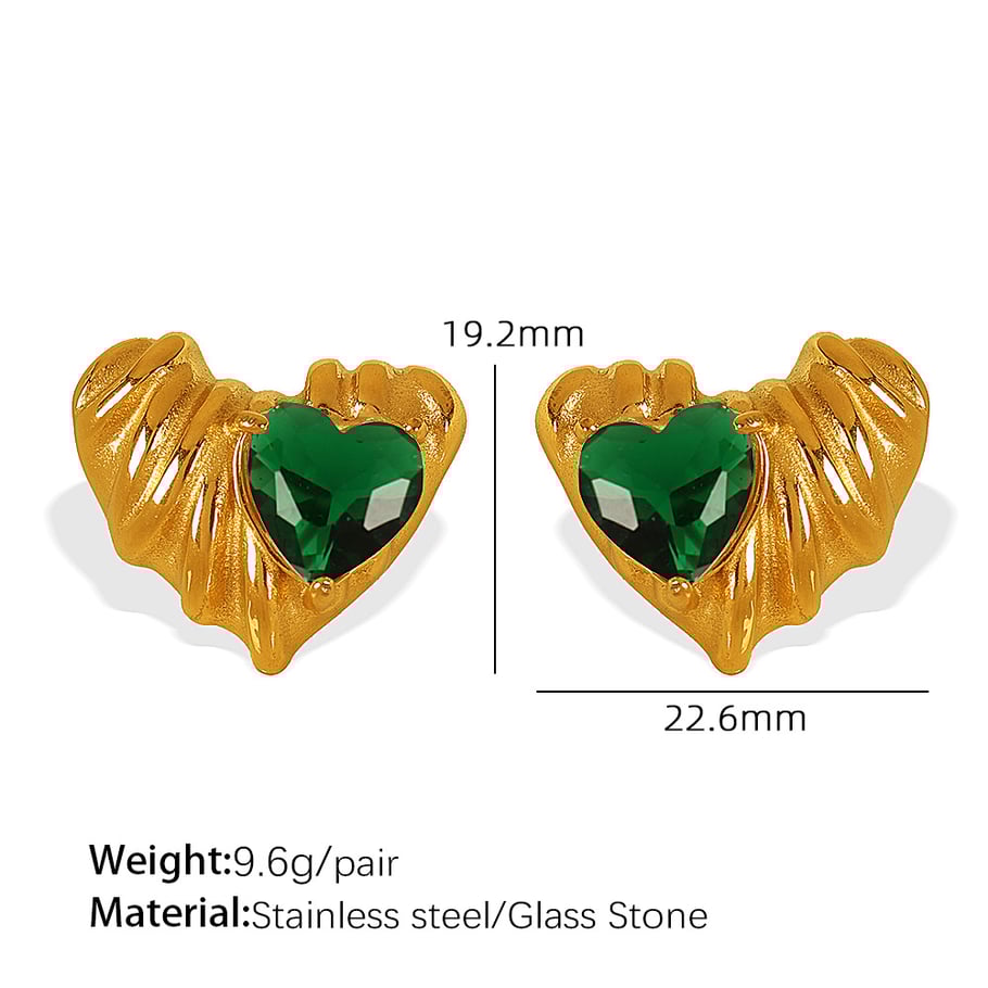 1 pair simple series retro heart stainless steel  gold plated zircon women stud earrings Picture2