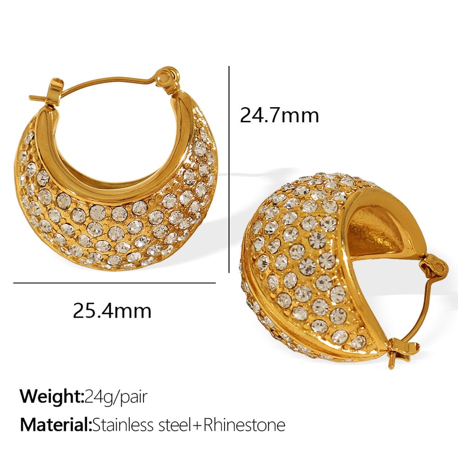 1 Pair Luxurious Series Classic Geometric Stainless Steel 18K Gold Plated Rhinestone Women Hoop Earrings Picture2