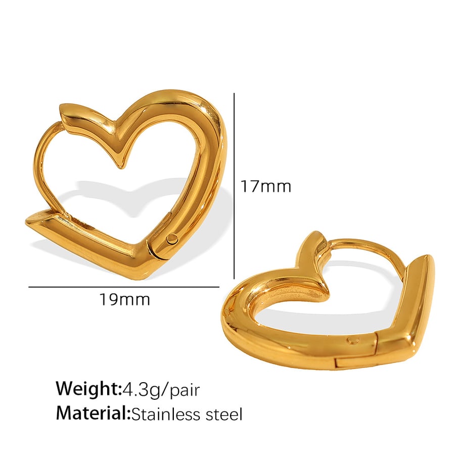 1 Pair Simple Series Simple Heart Stainless Steel 18K Gold Plated Women Hoop Earrings Picture2