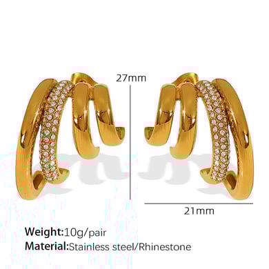 1 Pair Simple Series Retro Geometric Stainless Steel 18K Gold Plated Rhinestone Women Stud Earrings h5 Picture2