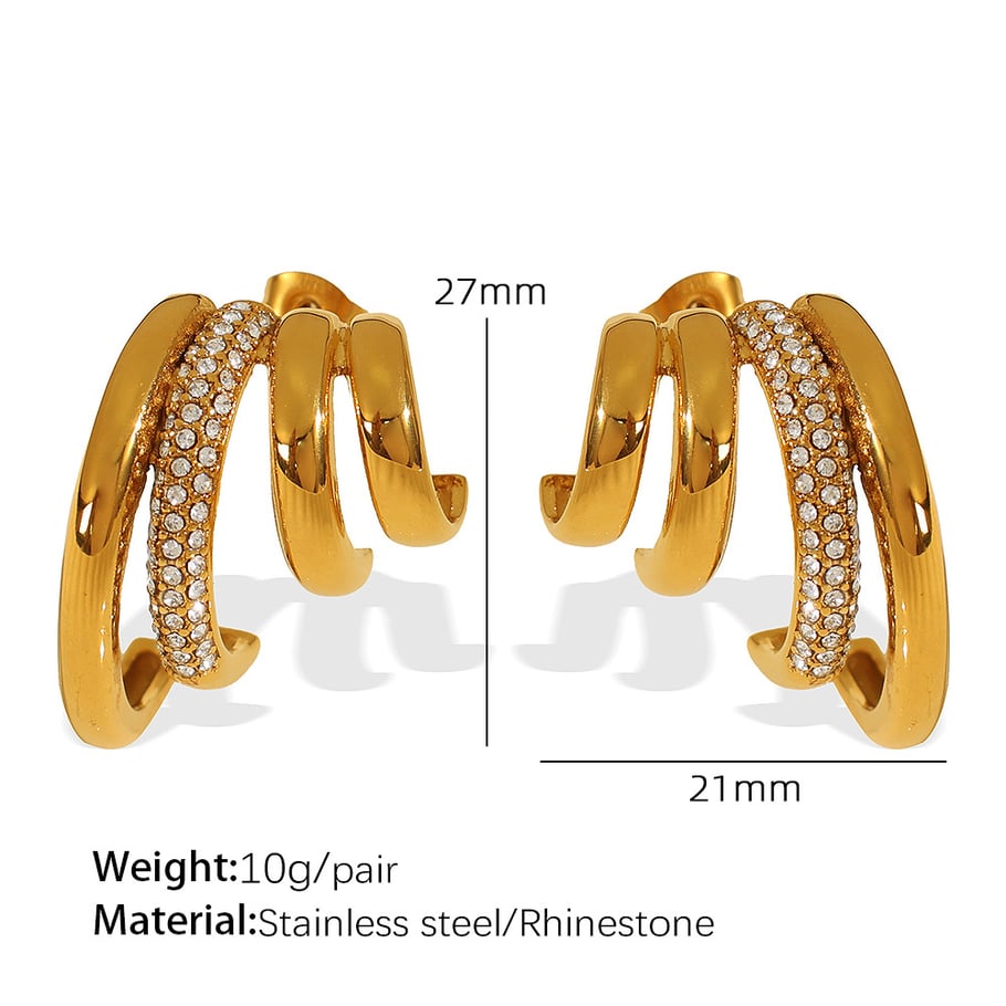 1 Pair Simple Series Retro Geometric Stainless Steel 18K Gold Plated Rhinestone Women Stud Earrings Picture2
