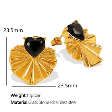 1 Pair Classic Series Retro Heart Stainless Steel 18K Gold Plated Zircon Women Stud Earrings h5 Picture2