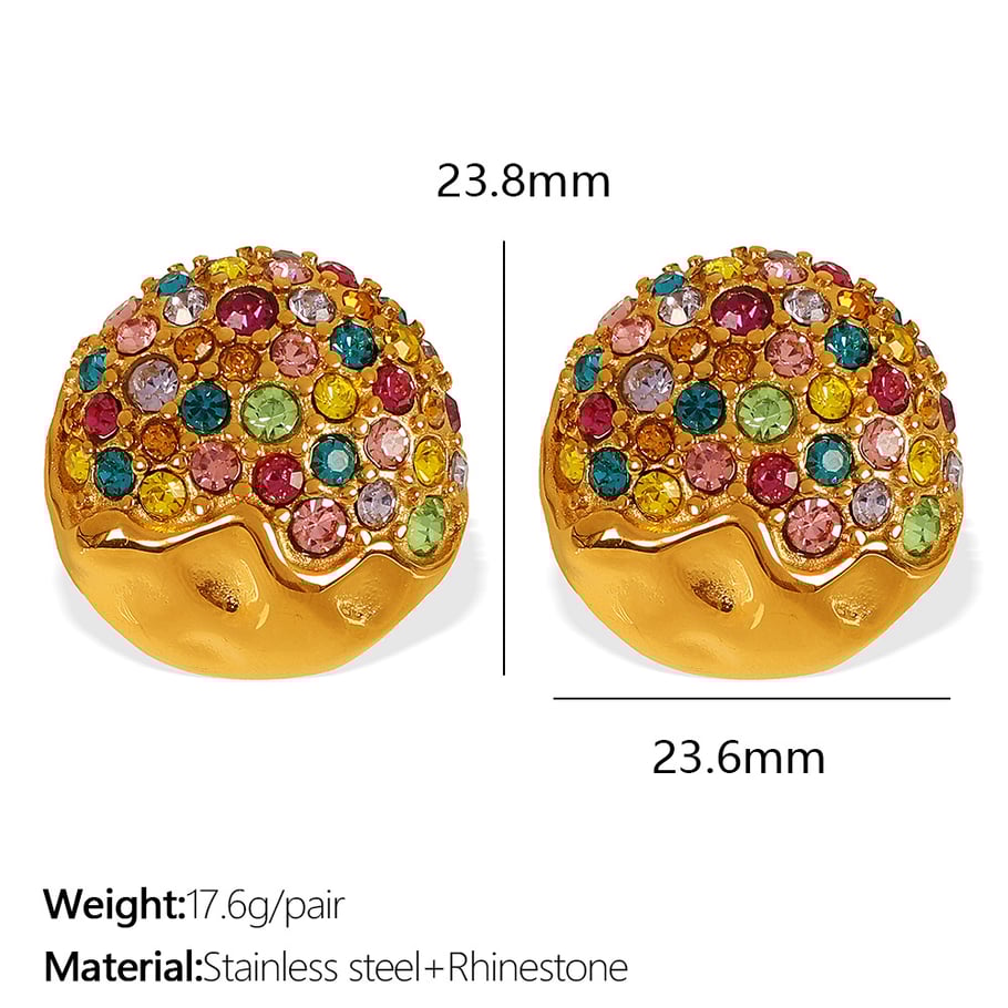 1 pair luxurious series retro geometric stainless steel  gold plated rhinestone women stud earrings Picture2
