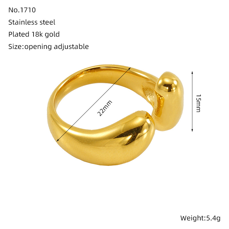 1 Pair Classic Series Retro Geometric Stainless Steel 18K Gold Plated Women Adjustable Rings Picture2