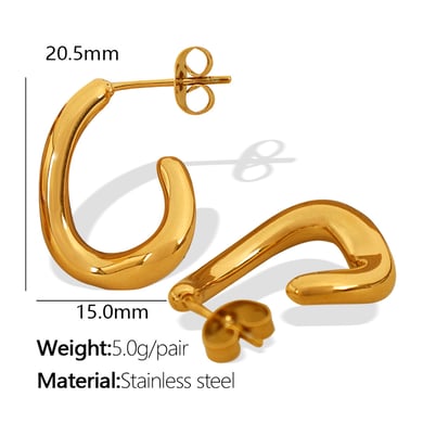 1 Pair Simple Series Simple Geometric Stainless Steel 18K Gold Plated Women Hoop Earrings h5 Picture2