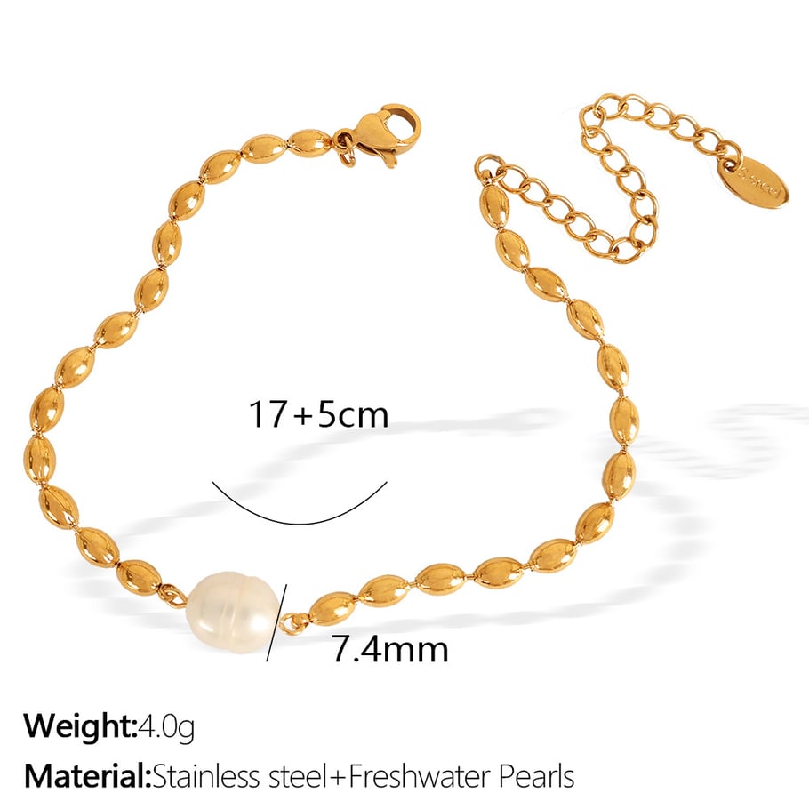 1 Stück Simple Series Retro Beads Edelstahl 18 Karat vergoldet Kunstperle Damen Perlenarmbänder Bild2
