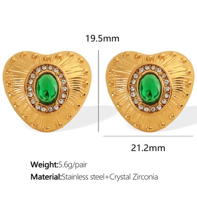 1 pair classic series retro heart stainless steel  gold plated zircon women stud earrings h5 Picture2