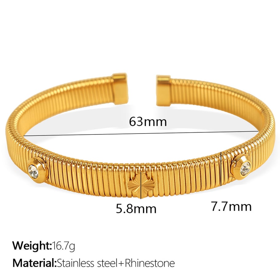 1 Stück Simple Series Einfache geometrische Edelstahl 18 Karat vergoldet Strass Damen Armreifen Bild2