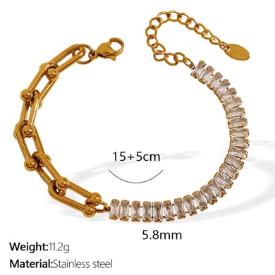 1 Piece Luxurious Series Simple Geometric Stainless Steel 18K Gold Plated Rhinestone Women Charm Bracelets h5 Picture2
