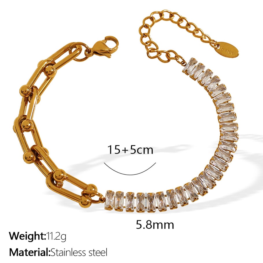 1 Piece Luxurious Series Simple Geometric Stainless Steel 18K Gold Plated Rhinestone Women Charm Bracelets Picture2