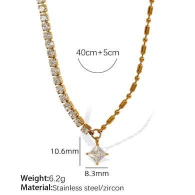 1 Piece Luxurious Series Simple Geometric Stainless Steel 18K Gold Plated Zircon Women Beaded Necklaces h5 Picture2
