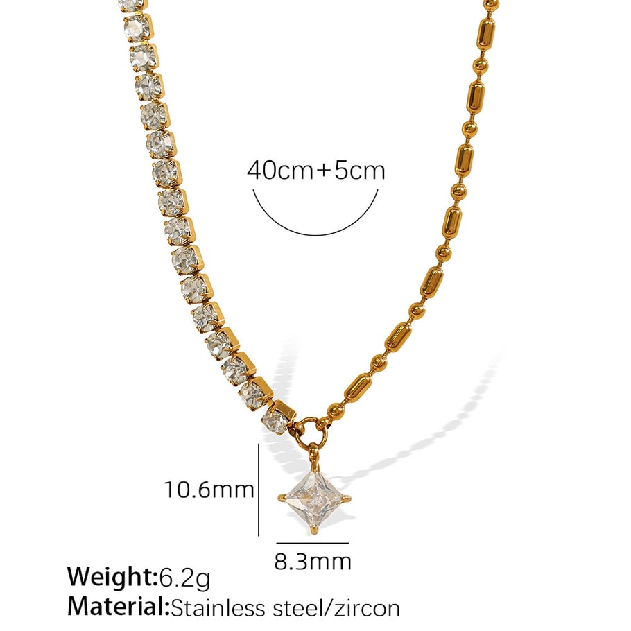 1 Piece Luxurious Series Simple Geometric Stainless Steel 18K Gold Plated Zircon Women Beaded Necklaces Picture2