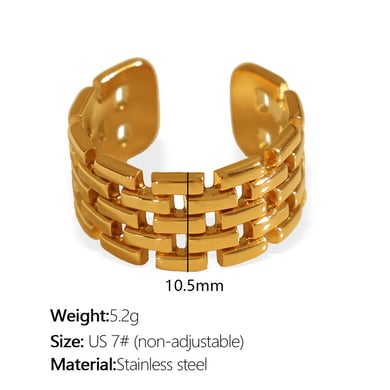 1 Pair Simple Series Retro Geometric Stainless Steel 18K Gold Plated Women Adjustable Rings h5 Picture2
