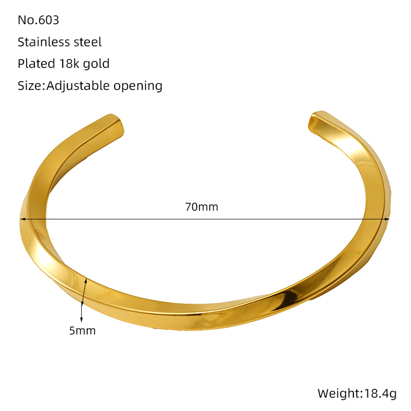 1 Piece Simple Series Simple Stainless Steel 18K Gold Plated Unisex Bangles Picture2