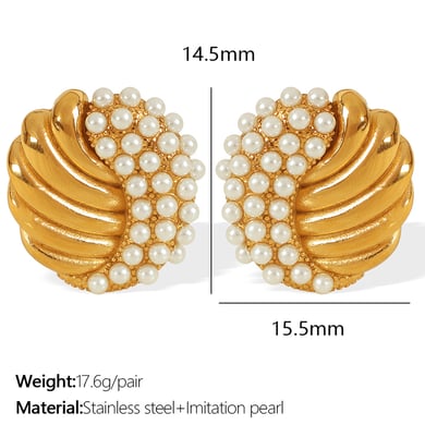 1 Pair Luxurious Series Retro Geometric Stainless Steel 18K Gold Plated Rhinestone Women Stud Earrings h5 Picture2