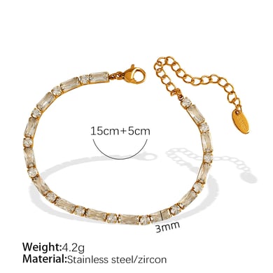 1 Stück Luxuriöse Serie Einfache geometrische Edelstahl 18 Karat vergoldet Zirkon Damen Kettenarmbänder h5 Bild2