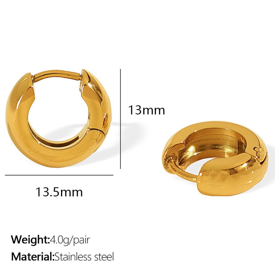 1 Pair Simple Series Classic Solid Color Stainless Steel 18K Gold Plated Women Hoop Earrings Picture2