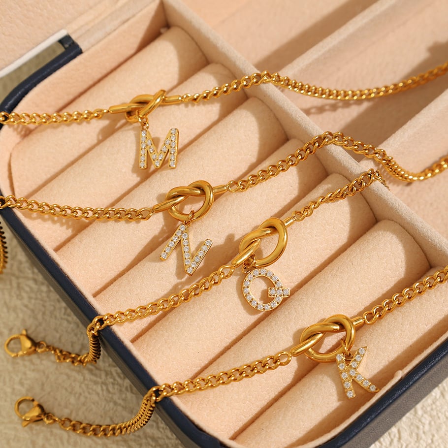 1 Piece Simple Series Simple Letter Stainless Steel 18K Gold Plated Rhinestone Women Charm Bracelets Picture2