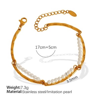 1 Piece Simple Series Simple Beads Stainless Steel 18K Gold Plated Artificial Pearl Women Beaded Bracelets h5 Picture2