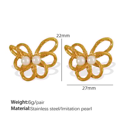 1 Paar Ohrstecker aus Edelstahl mit 18 Karat vergoldeter Kunstperle im Retro-Blumen-Stil für Damen h5 Bild2