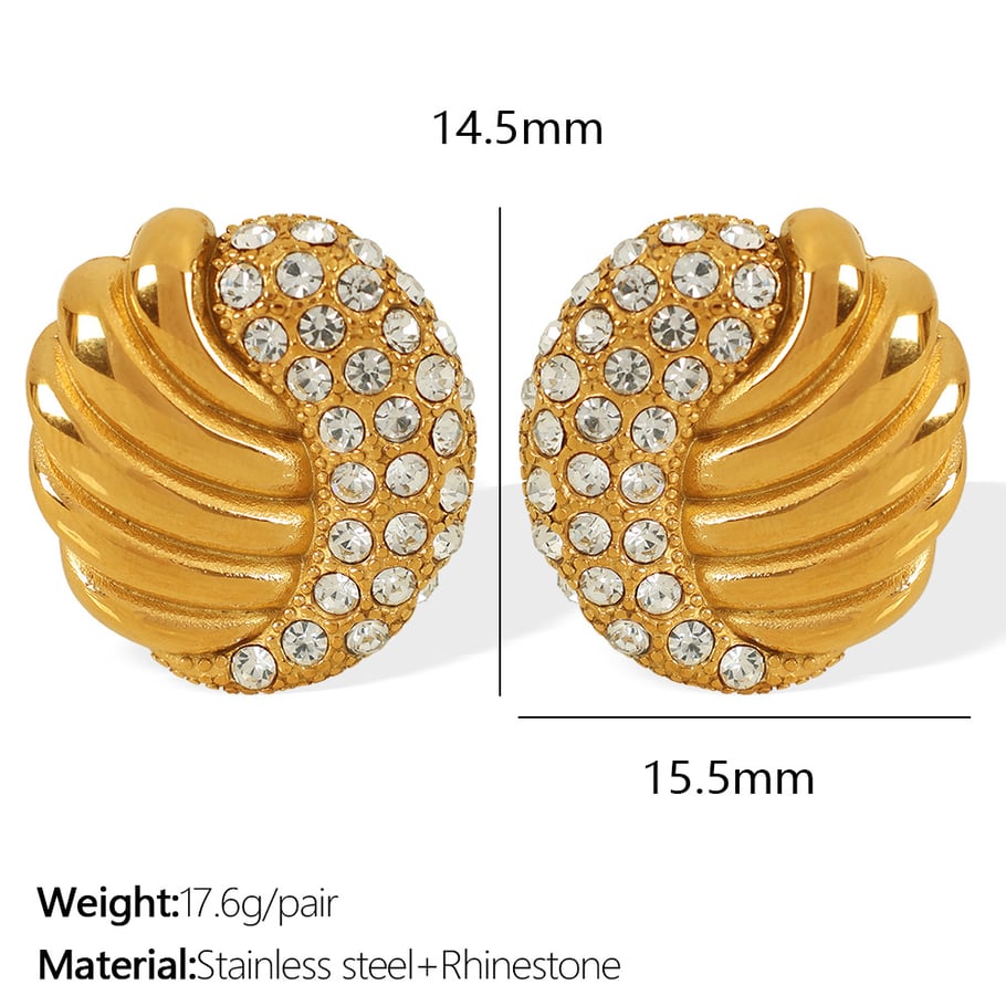 1 pair luxurious series retro geometric stainless steel  gold plated rhinestone women stud earrings Picture2
